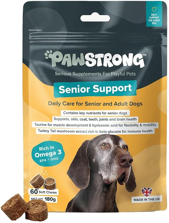 Senior Support Soft Chew Dog Supplements - Daily Care for Senior & Adult Dogs – Supports Brain, Joint & Immune Health with Taurine, Turkey Tail Mushrooms & Omega 3 EPA & DHA – 60 Soft Chews