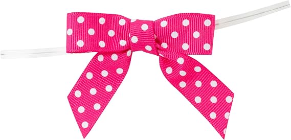 Reliant Ribbon Grosgrain Dot Twist Tie Bows - Small Bows, 5/8 Inch X 100 Pieces, Shocking Pink