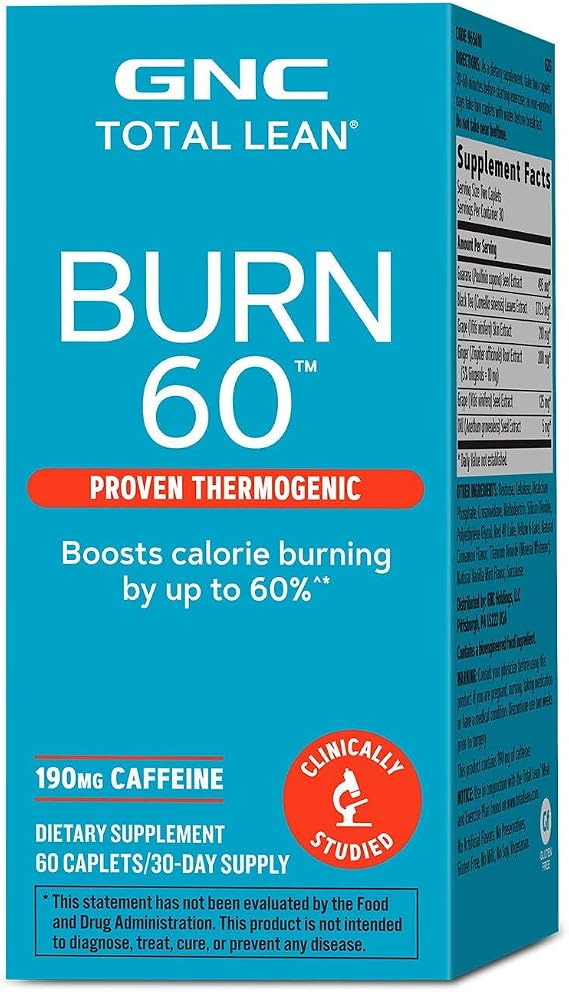 GNC Total Lean Burn 60, Clinically Proven Thermogenic Formula, 30 Servings | Clinically Proven and Researched Thermogenic Formula Helps Burn Calories, Boost Energy Levels, and Enhance Metabolism