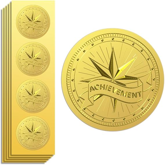 Peacoblue Achievement Star Gold Seal Stickers, Embossed Foil Envelope Seals | 100PCS 2 Inch Self Adhesive Gold Stickers, Raised Embossed Design for Invitations, Envelopes, Tickets & Certificates