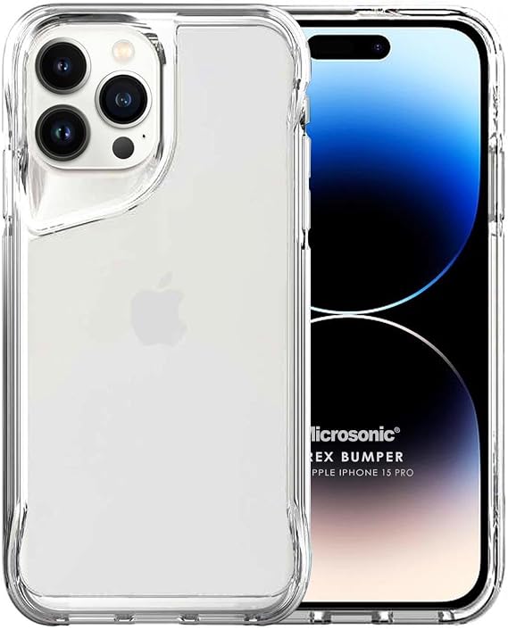 Microsonic Kılıf Apple iPhone 15 Pro için Trex Bumper Şeffaf [iPhone 15 Pro ile Uyumlu Kılıf - Şeffaf]
