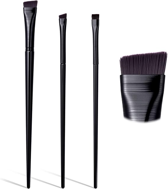 SmallCat 3 Pcs Angled Eyeliner Brush, Angled Eyebrow Brush, Ultra Thin Flat Inglot Eyeliner, Brow Tint Brush with Soft Synthetic Hairs (3 Styles, Black)