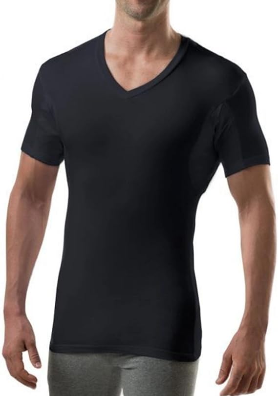 THOMPSON TEE Men's Sweatproof Undershirt - Rayon Blend V Neck - Slim Fit - with Sweat Pads