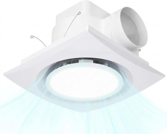 Beendou10in Bathroom Exhaust Fan with Light,100CFM Mounting Hole:8x8in | Bathroom Vent Fan with Light,1.0 sone, Ceiling Mount