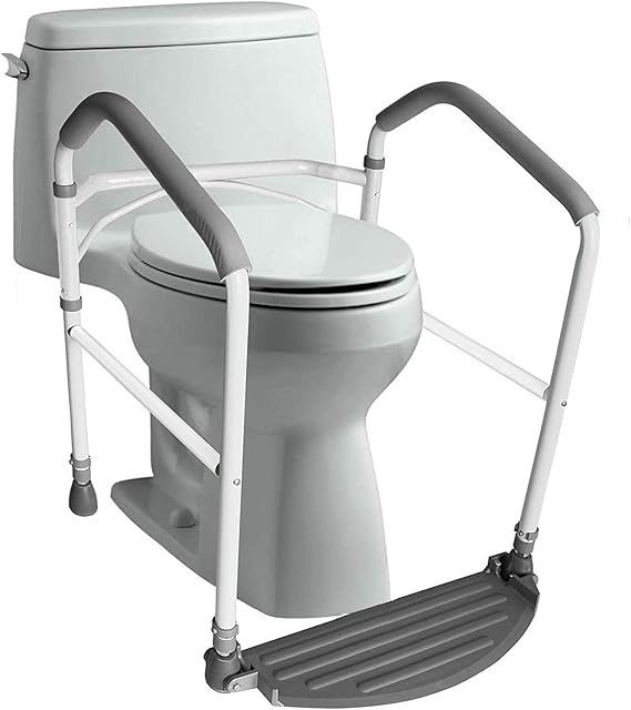 HEALTHLINE Toilet Safety Frame & Rails for Seniors - Foldable Heavy-Duty 300 LBS Toilet Handrail for Bathroom with Grab Bars for Adults - Adjustable Height Hand Rail for Toilet Seat for Elderly