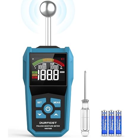 Wood Moisture Meter, DURFICST Pinless Moisture Meter with Colour LCD Display and Audible Alarm, Moisture Reader for All Building Materials, Wood, Wall, Plaster, Masonry...