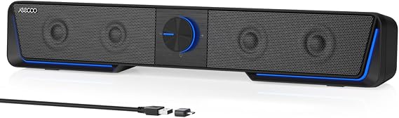 Jeecoo A40 PC Speakers Computer Sound Bar for Desktop Monitor Laptop, Stereo Sound with Vibrating Diaphragms, Touch-Control Flowing LED, Bluetooth & USB Input (Not 3.5mm Jack), Matte Black