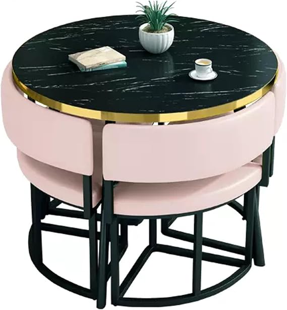 Round Dining Table and Chairs Set 4, Office Reception Room Club Table, Negotiation Table Sales Office Shops Meetings Small Round Tables, for Lounge, Living Room(Black Desktop-5)