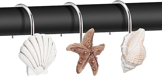 AGPtek Seashell Shower Curtain Hooks, Yellow Seashell Hooks, 12PCS