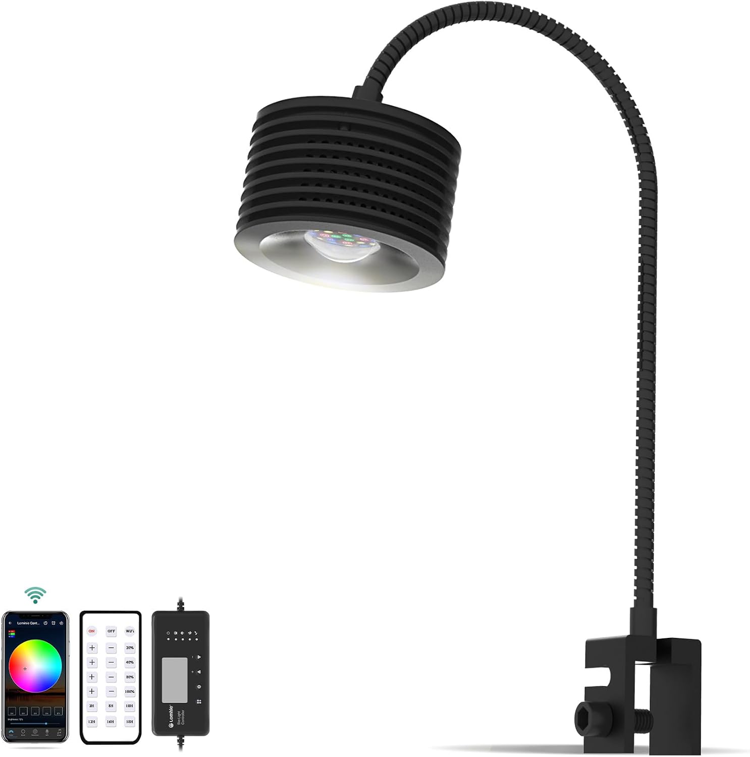 Lominie LED Aquarium Light for Seawater Freshwater Fish Tanks, Full Spectrum Clip-On Dimmable 25W with Timer, 3 Color Temps 3000K-6500K, Quiet Cooling & 93 CRI - Asta 20 Pro Improved Version [Energy Class G]