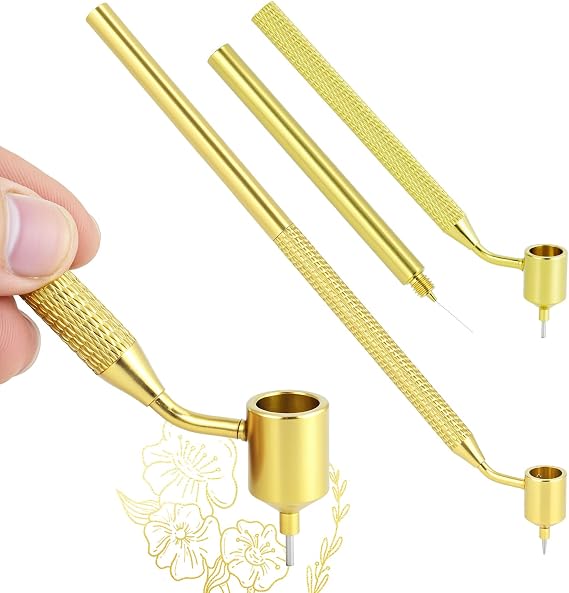 QWORK Fine Line Painting Pen Set, 0.5mm Precision Touch Up Paint Applicator with Brass Tip, Metal Body & Knurled Non-Slip Handle for Rock Chips, Scratch Repair, Art Drawing on Glass Wood Metal