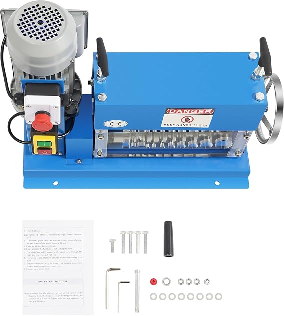 Wire Stripping Machine 370W Electric Cable Wire Stripper Machine 1.5mm-38mm/0.06-1.5in 11 Channels 10 Blades Automatic Wire Stripping Tool Cable Stripper Copper Recycle Wire Stripper