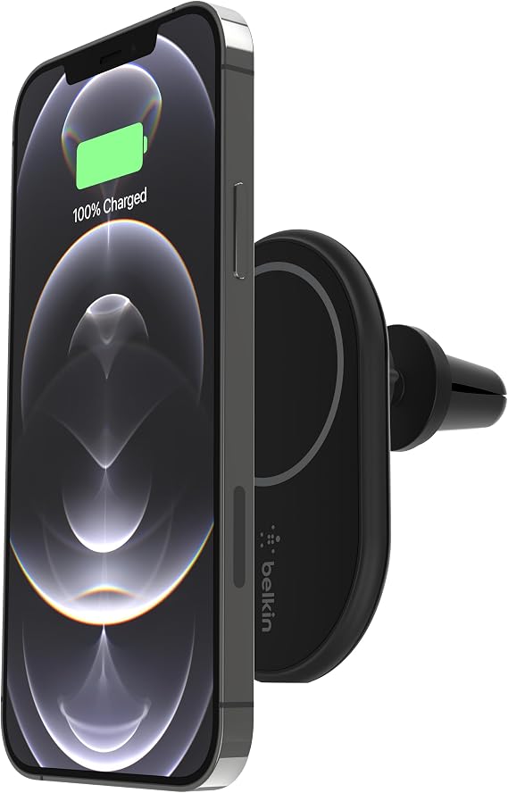 Belkin 10W Magnetic Wireless Car Charger, Vent Phone Mount | iPhone 17/16/15/14 compatible, Pixel 10, power adapter included, hands-free driving, air vent mount