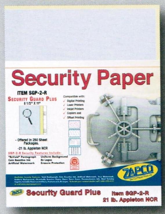 Laser Print Security Paper (SGP-2-R) with Single Perf, Blue/Canary 21-lb 2-Part Carbonless, 8.5" x 11", 2500 SHEETS/CASE (10 PACKS), YIELDS 1250 SETS