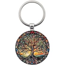 Plant-themed Key Chain - Plant Lover Key Chain | Colored Round Decor for Aesthetic Trendy Purse Workplace Backpack Schoolbag Travel Rearview Mirror