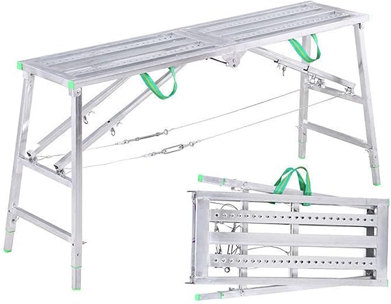 Folding Scaffolding Equipment, Telescopic Lightweight Multipurpose Work Platform with Adjustable Height, Load Capacity Stable Safe Portable Scaffold or Ladder Elevating Scaffolding (180cm)