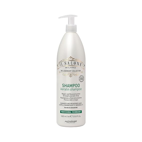 Il Salone Milano Professional Keratin Shampoo for Damaged Hair - Hair Repair Shampoo - Frizz Control - Made with Almond Oil & Vitamin E - Salon Quality Haircare (33.8 oz / 1000 ml)