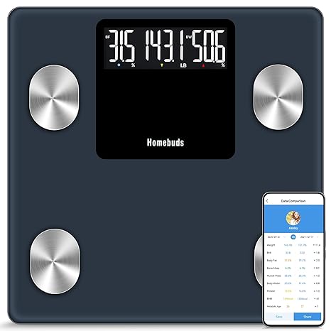 Homebuds FSA&HSA 550lb Smart Weight Scale, Precision 0.1lb by Our Professional Scale Factory Since 2001, Scale for Body Weight Free App Sync 13 Body Composition with BMI and Body Fat, Grey