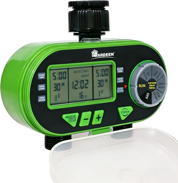 2 Outlet Garden Digital Electronic Water Timer LCD Display, Green | Irrigation Controller, For Garden Yard