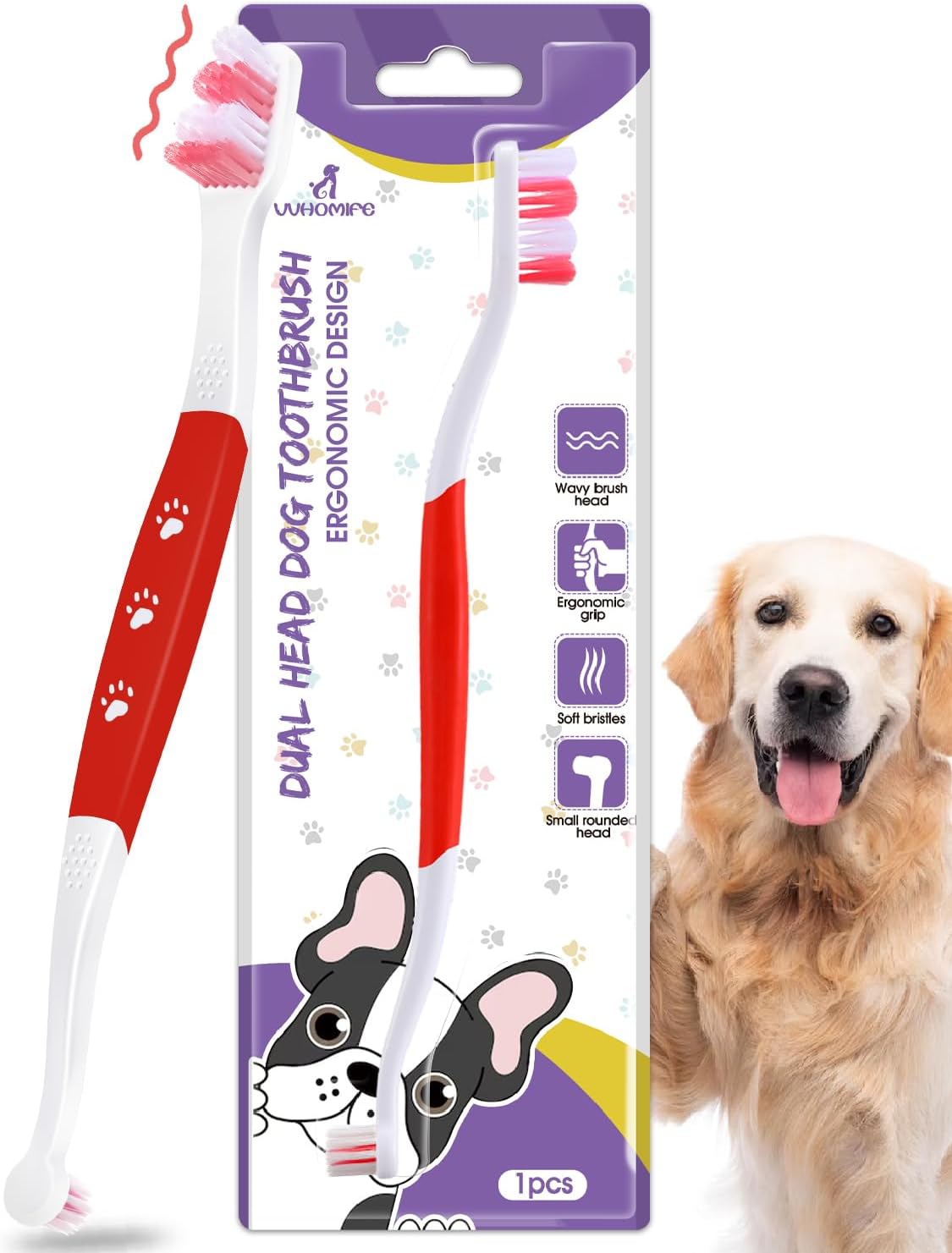 Dog Toothbrush - Dual Head Tooth Brush Newly Upgraded 60° Wavy Brush Head - Surrounds Teeth Like a Cloud for Dental Care and Cleaning - Suitable for LargeMedium and Small Dogs Small Head End
