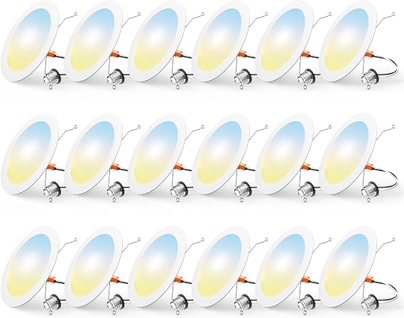 FREELICHT 18 Pack Retrofit LED Recessed Lighting 6 Inch, Selectable 2700K/3000K/4000K/5000K/6000K, Dimmable Flat LED Can Lights, 10W=110W, 1000LM, IC & Damp Rated, ETL & FCC, White25