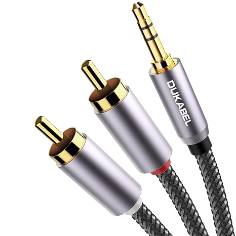 DUKABEL 2-Male RCA to AUX Cable, 4 Feet 3.5mm to RCA Audio Adapter