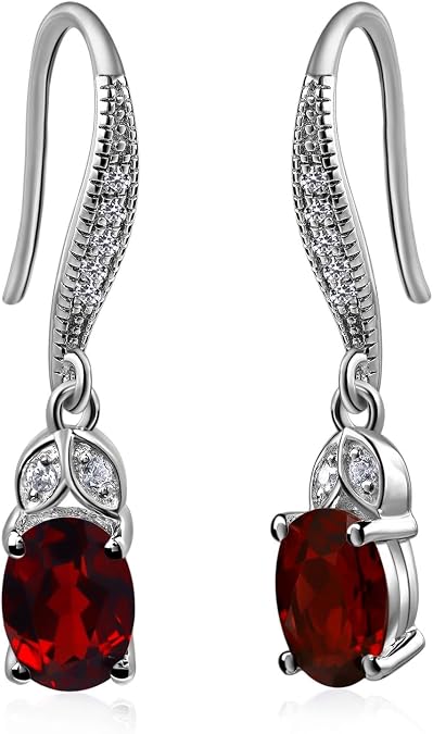 LUO Oval 75mm Dangle Earrings for Women, 925 Sterling Silver Birthstone Earrings, Gemstone Fine Jewelry Birthday Christmas Gifts for Her Lady