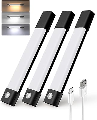 EZVALO Under Cabinet Lighting, Wireless Closet Lights, 30 LED Rechargeable Motion Sensor Light, Dimmable, 3 Color Temperatures, Counter Lights for Kitchen, Pantry, Bedroom, Wardrobe3 Pack, Black
