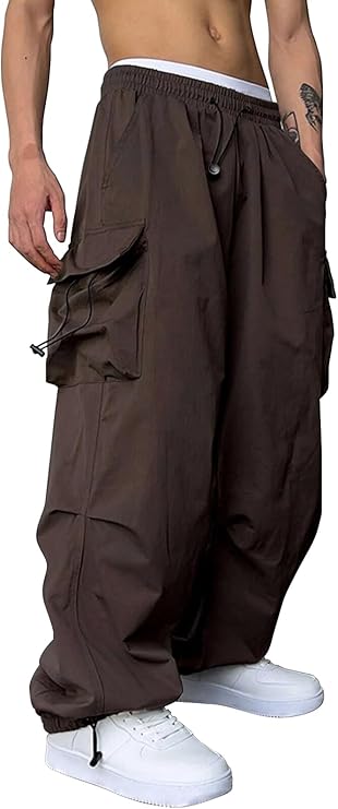 PADOLA Cargo Trousers Men's Quick-Drying Baggy Jogging Bottoms with 4 Pockets High Elastic Waist with Drawstring Y2K Plain Trousers Loose Yoga Trousers Work Trousers Leisure Trousers