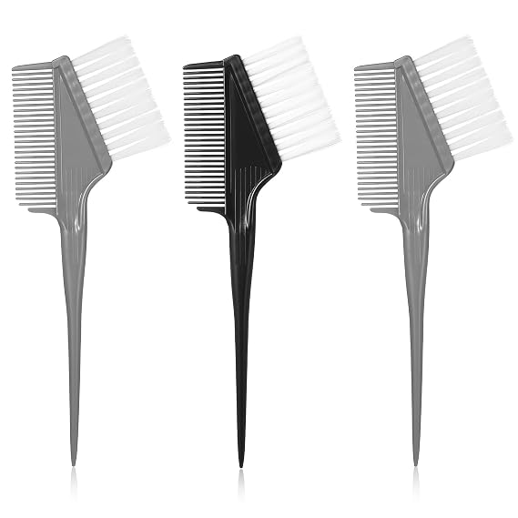 3 Piece Hair Color Comb, 2-in-1 Color Brushes & Comb Professional Dye Applicator Kit for Salon Home Use Highlights Root Touch (Gray, Black)