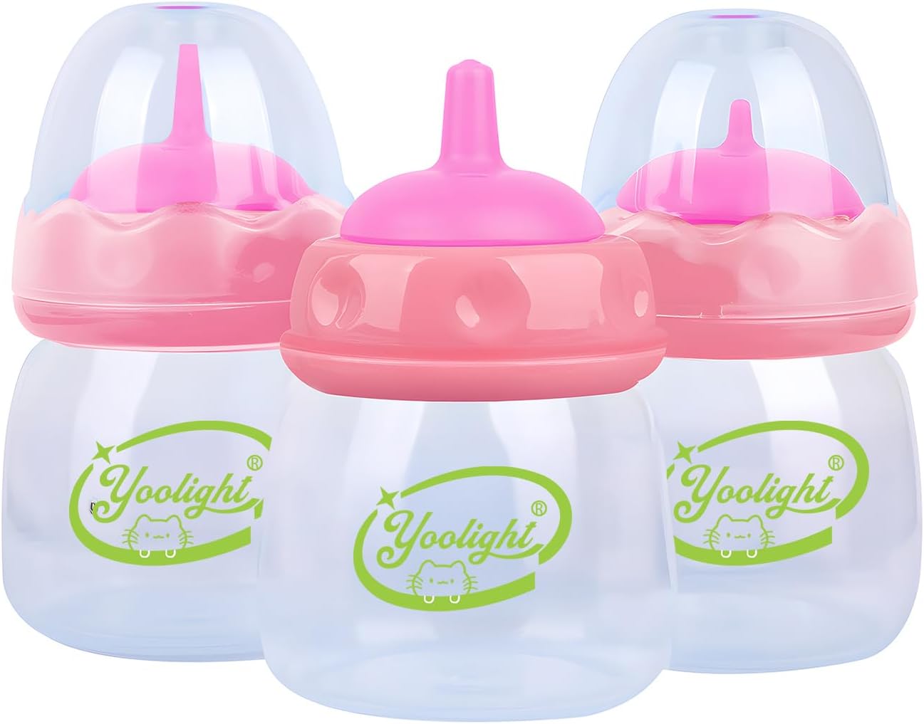 Pet Feeding Bottle,3 Pack 60ml Nursing Bottle, 3 Sizes Nipples with Ventilation Valve Resistant Tearing Perfect for Puppies, Kittens, Small Wildlife Pink