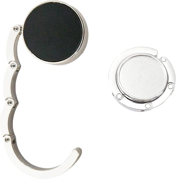 Bloomique 2 PCS Handbag Hook for Table, Foldable Round Purse Holder, Silver