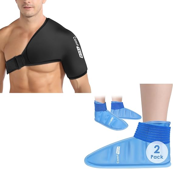 ComfiTECH Foot Ice Pack Wrap for Swollen Feet Ice Pack for Foot Recovery Ice Boot for Foot and Ankle Swelling Relief & Shoulder Ice Pack Wrap Rotator Cuff Cold Therapy Compression Sleeve