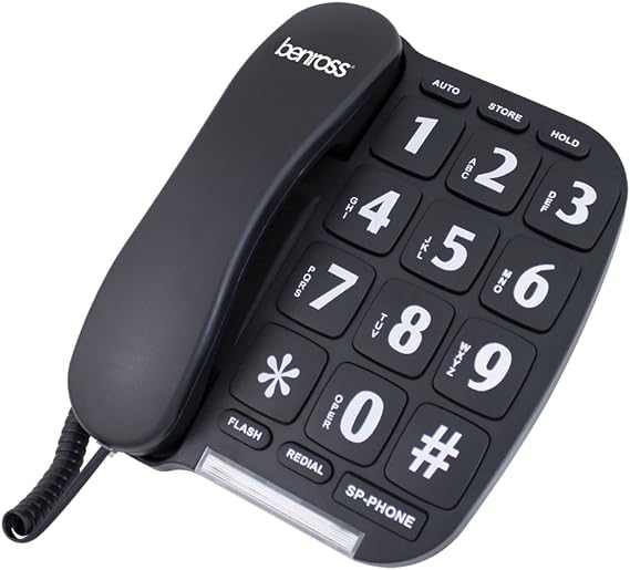Benross 44570 Jumbo Big Button Home Landline Telephone for Elderly and Disabled/Black/Hands Free Function/Adjustable Volume/Number Memory and Redial Function/Desk or Wall Mountable