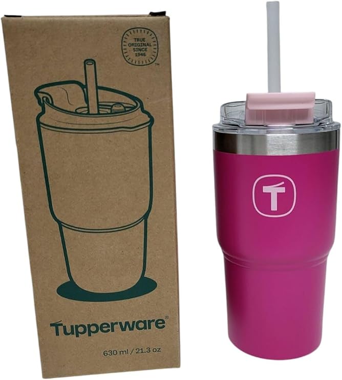 Tupperware Thermal Mug Big T Tumbler To Go Coffee Tea Mug Keeps Cold and Warm (Pink, 630 ml)