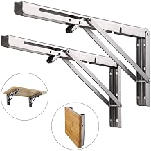 SINOFO Professional Heavy Duty Stainless Steel Console Table with Folding Shelf Brackets (500 mm, Pack of 2), Silver