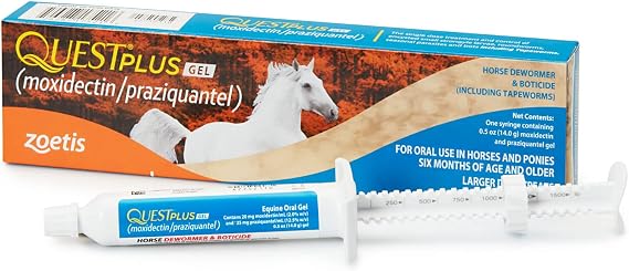 Quest Plus (moxidectin/praziquantel) Gel Dewormer for Horses, 0.5 oz | Broad-Spectrum Parasite Control for Late Grazing Season, Safe for Equines & Ponies 6+ Months, Quick-Dissolving Oral Formula