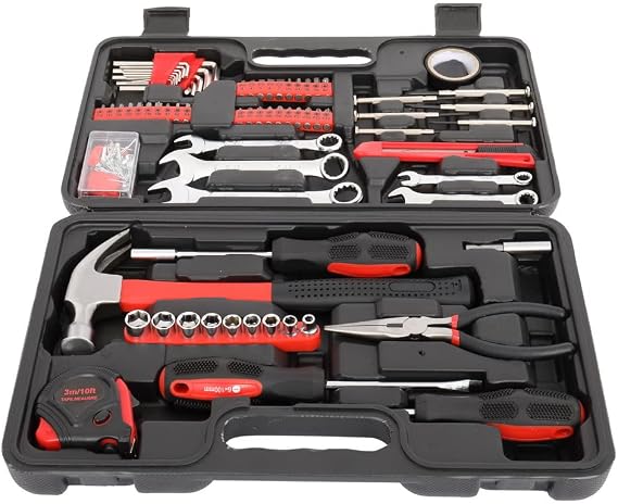148-Piece Home Tools Set - Travel and Home Repair Tool Kit - General Household Hand Tool Set with Solid Carrying Tool Box - Tool Kits for Handyman - Basic Tool Kit For Home - Black and Red