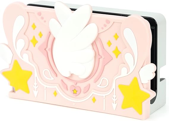 GeekShare Soft Silicone Faceplate Cover for Switch/OLED Charging Dock, Anti-Scratch Dock Cover- Star Wings Series (Pink)