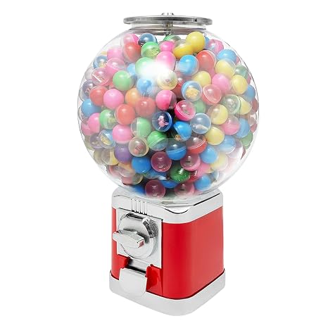 Candy Gumball Vending Machine 18.11in Big Bubble Gumball Machine, Countertop Ball Bulk Vending Machine for 1.26inch Ball, Classic Gumball Pinballs Capsule Toys Bank for $1 Coins Only (Red)