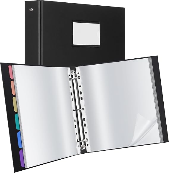 Uquelic Presentation Binder Folder, A4 Display Folder with 100 Punched Pockets, 6 Colorful PP Divider Pages, Upgraded Cardboard Cover, Plastic Sleeves for Documents, Certificates, and Receipts, Black