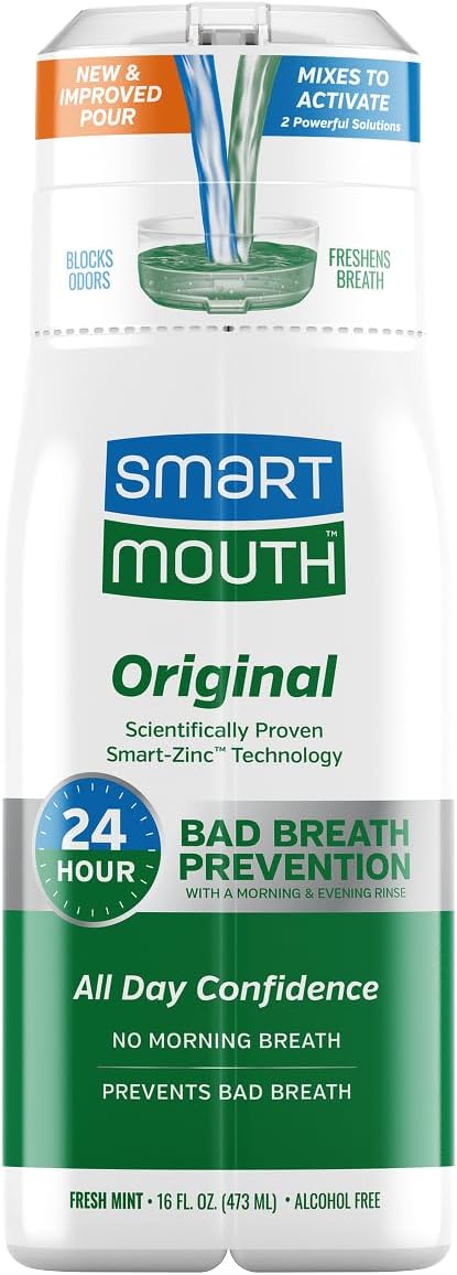 SmartMouth Original Zinc Activated Mouthwash - Instant Fresh Breath Mouthwash - Eliminates Bad Odors and Bad Breath - Alcohol-Free, Sugar-Free, Gluten-Free - Fresh Mint - 16 fl oz