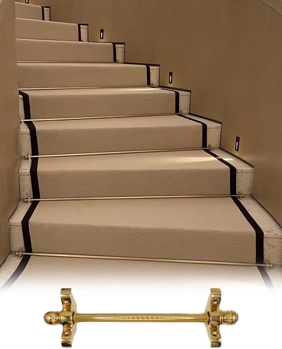 Stair Runner Rods Bright Brass Stair Rods for Carpet Runners Non-Slip, Adjustable Decorative Staircase Carpet Bar with Spherical Finial, Easy to Install(10pcs,115cm/45in/3.8ft)