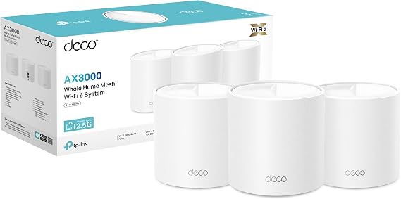 TP-Link Deco X50 Pro Mesh WLAN Set (3 Pack) Wi-Fi 6 AX3000 Dual Band Router & Repeater 2 x 2.5G Ports for Each Unit Recommended for Houses with 4-6 Bedrooms Comprehensive Youth Protection WPA3