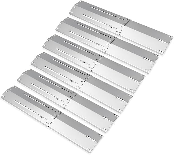 Universal replacement heavy duty adjustable heat plate shield,Burner cover,Flavorizer bar,heat Tent,Flamer tamer for gas grill models,Extends from 11.75"up to 21"L (304 Stainless Steel, 6 Pack)