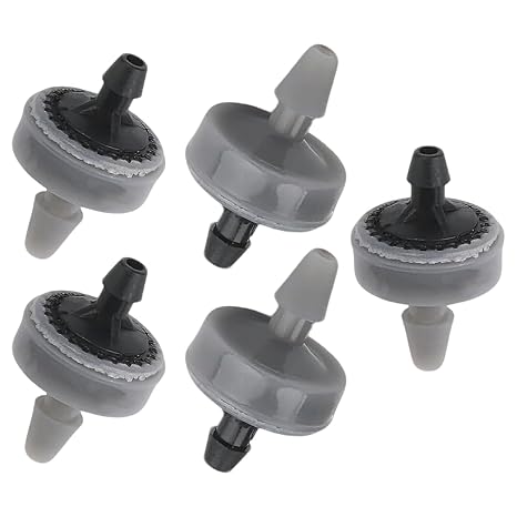 5 Pack 4LPH In-Line Pressure Compensating Drippers with Filter – 4mm/13mm for Hozelock, Irrigation Systems, Garden Hose, Greenhouse, Plants