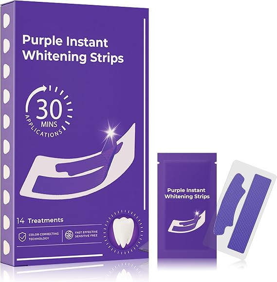 Purple Teeth Whitening Strips - 14 Patches Purple Whitening Strips - 30 Minute Fast Tooth whitening Strip - Mild Mint Teeth Whitener for Brightening Yellow Teeth, Non-Sensitive Formula