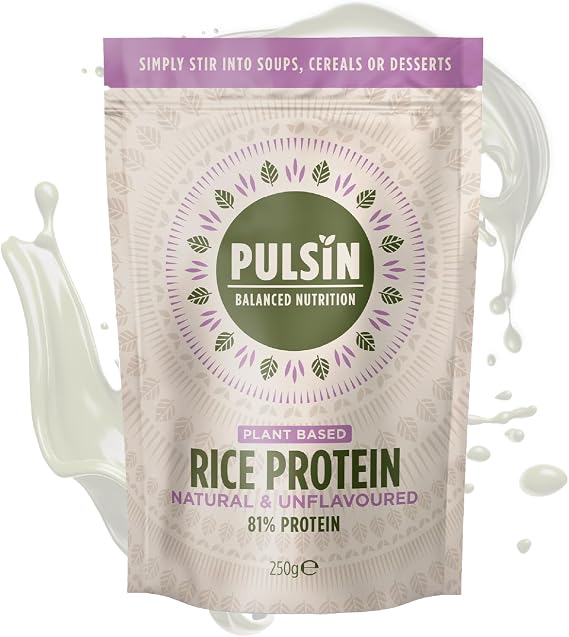 Pulsin - Natural & Unflavoured Vegan Rice Protein Powder - 250g - 8.1g Protein, 0.4g Carbs, 43 Kcal Per Serving - Low Carb, Gluten Free, Plant Based, Palm Oil Free & Dairy Free