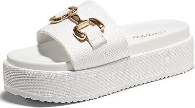 Coutgo Womens Platform Sandals Raffia Espadrilles Metal Chain Slip on Open Toe Cute Beach Slide Sandals