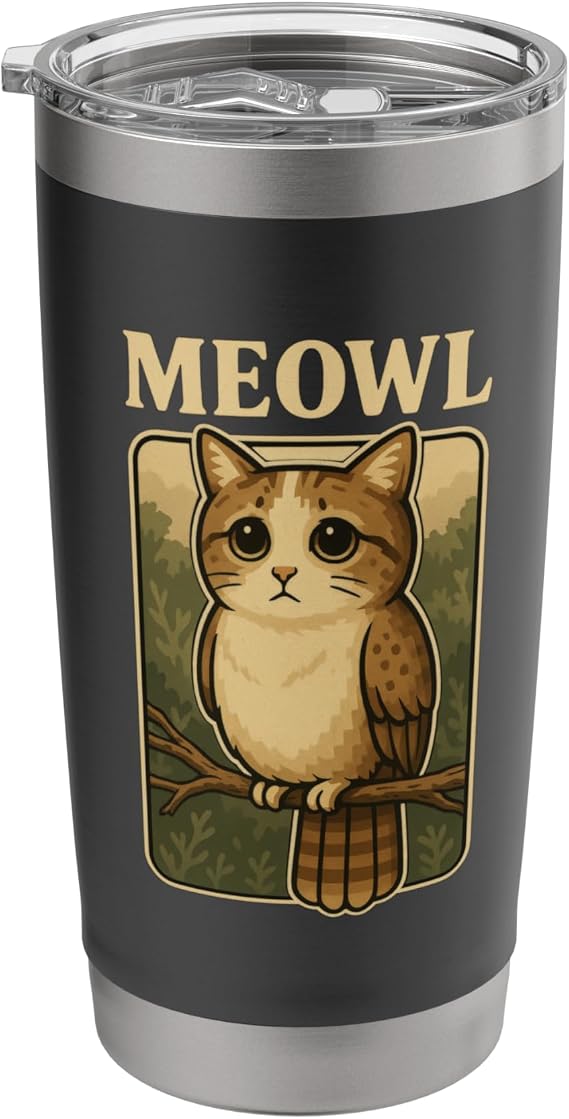 Meowl - Funny Meow Cat Owl Brainrot Meme Gaming Slang Stainless Steel Insulated Tumbler